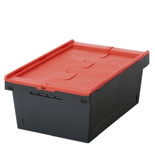 BITO Mehrwegbehälter MBD64221 Eco Regranulat schwarz Deckel/Stecklager rot, C0402-0431