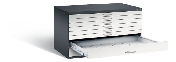 C+P Flachablageschrank Serie 7100_7200, H760xB1350xT960mm, Farbe: Schwarzgrau / Lichtgrau, Bügelgriff, 7201-200 S10169