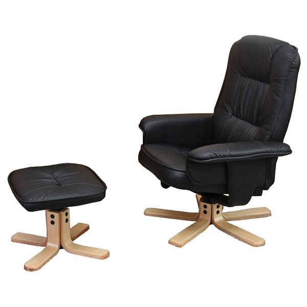 Mendler Relaxsessel Fernsehsessel Sessel mit Hocker M56 Kunstleder, schwarz, 14026