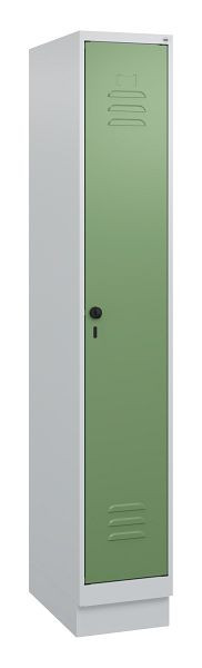 C+P Umkleidespind Classic PLUS mit Mitteltrennwand, Sockel, 1800x300x500mm, 7035/6011, Drehriegel, 0800207-10F S10006