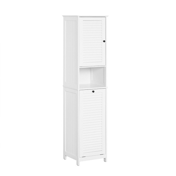 SoBuy Badezimmerschrank mit zwei Türen Weiß 38x40x170 cm, Funktional, BZR124-W