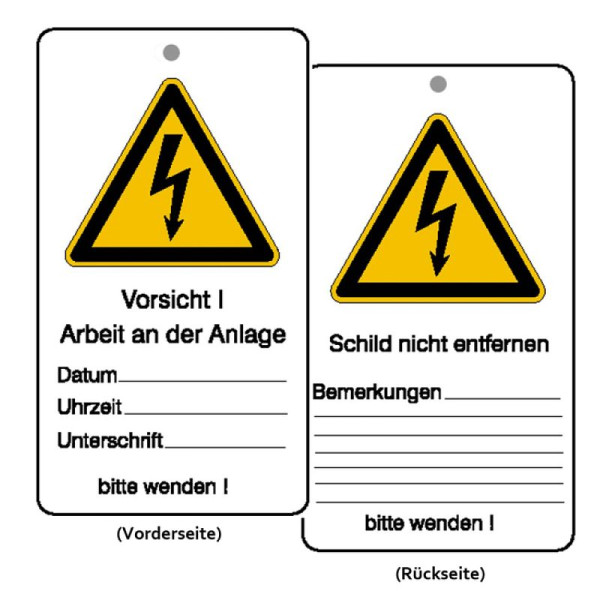 Stein HGS Wartungsanhänger mit Warnzeichen und Zusatztext, Vorsicht! Arbeit an der Anlage, VE: 10 Stück, 41.1450
