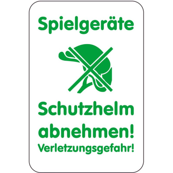 Stein HGS Sonderschild, Spielgeräte, Schutzhelm abnehmen!, Verletzungsgefahr!, 400 x 600 mm, 14997
