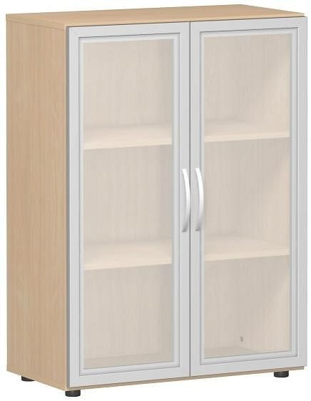 geramöbel Flügeltürenschrank mit satinierten Glastüren im Holzrahmen, mit Standfüßen, inkl. Türdämpfer, 800x400x1104, Buche, S-383802-GTB