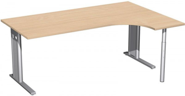 geramöbel PC-Schreibtisch rechts starr, C Fuß Blende optional, 1800x1200x720, Buche/Silber, N-648323-BS