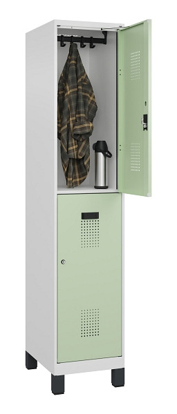 C+P Doppelstöckiger Spind Evolo PLUS, mit Füßen, 2 Fächer, 1950x400x500mm, 9016, Frontfarbe RAL 6019 Weissgrün, Zylinderschloss, 049310-12 S10046