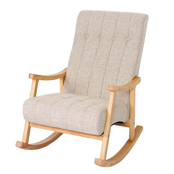 Mendler Schaukelstuhl HWC-K10, Schaukelsessel Schwingstuhl Relaxsessel FSC®, Stoff/Textil creme, Gestell braun, 86627
