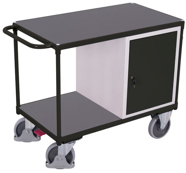 VARIOfit Werkstattwagen mit 2 Ladeflächen, Außenmaße: 1.190 x 600 x 930 mm, RAL 7016 anthrazit grau, mit verschließbarer Flügeltür, sw-600.607/AG
