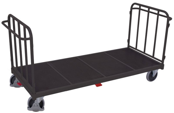 VARIOfit Doppel-Stirnwandwagen mit senkrechten Streben, Ladefläche: 2.005 x 880 mm, RAL 7016 anthrazitgrau, Radsatz: Bereifung aus Gummi, sw-2013/AG