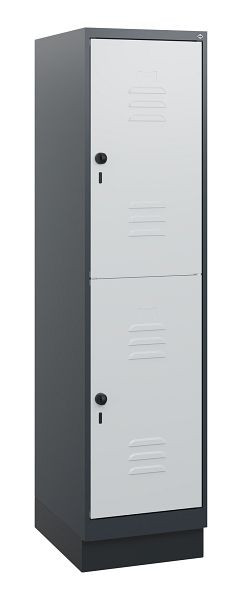 C+P Doppelstöckiger Spind Classic PLUS, Sockel, 1630x400x500mm, 7016/7035, Drehriegel, 0803205-12 S10013