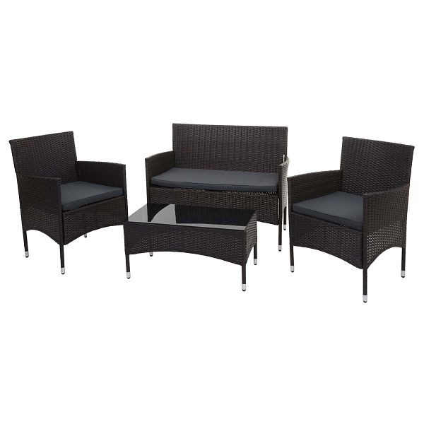 Mendler Poly-Rattan Garnitur HWC-F55, Balkon-/Garten-/Lounge-Set Sofa Sitzgruppe, braun, Kissen dunkelgrau, 76115