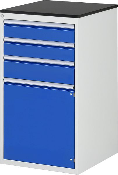 RAU Schubladenschrank Serie 7000, B580 x T650 x H1030 mm, Arbeitsplatte mit Melaminharzbeschichtung, Schubladen: 3xH90, 1xH120mm, Flügeltür, 13-L7.2AR-M.11