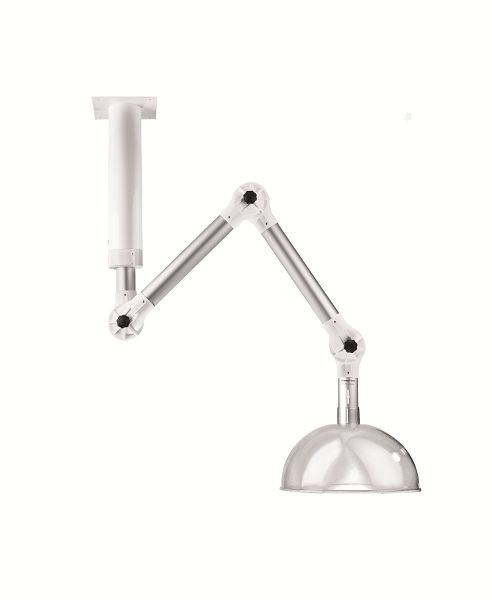 GEOVENT PERMA Arm 1420 mm, 3 Gelenke, weiß, ø76, Wandmontage mit Basis 180mm and Absaughaube ø380, Polycarbonat, 10-408HL+10-415+10-416