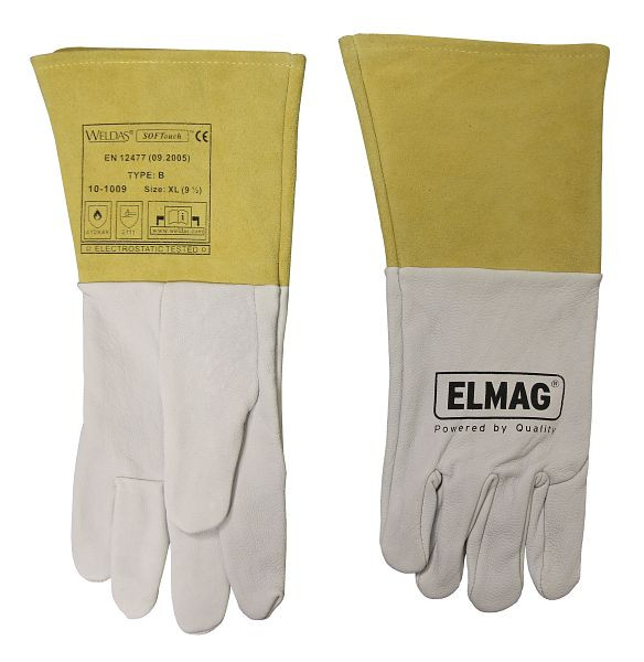 ELMAG 5-Finger-Schweißerhandschuhe WELDAS 10-1009 L, WIG/TIG aus Ziegen-Vollleder mit Rind-Spaltleder Stulpe, Länge: 35 cm, Größe 9 (1 Paar), 59151