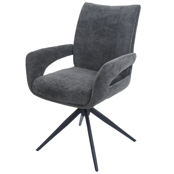 Mendler Esszimmerstuhl HWC-O78, Küchenstuhl Stuhl, drehbar Auto-Return, Stoff/Textil Chenille (310g/m²) Öko-Tex, dunkelgrau, 139273