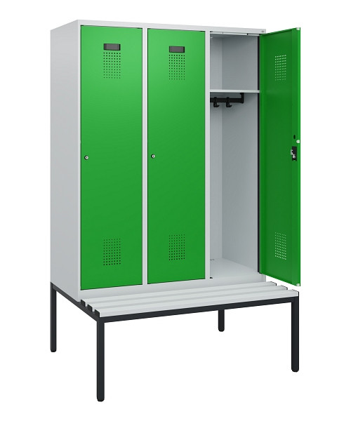 C+P Spind Evolo PLUS, 3 Abteile, 1950x1200x815mm, 7035/6037, Zylinderschloss, Material Sitzfläche Kunststoff, Sitzbank, 0490505-32 S10092
