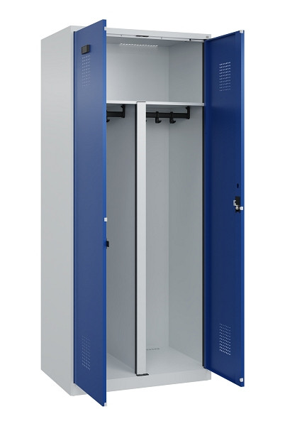 C+P PSA Schwarz-Weiß-Spind Evolo PLUS, 2 Abteile, 1850x800x500mm, 7035/5010, Zylinderschloss, 049002-22P S10033