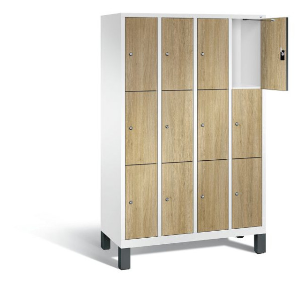 C+P Schließfachschrank Evolo, H1850xB1190xT500mm, Farbe: Verkehrsweiß / Dekor Eiche Sereno, 48010-403 S10172
