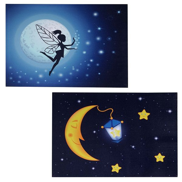 Mendler 2er-Set LED-Bild Leinwandbild Leuchtbild Wandbild 40x60cm, Timer, Kids + 20 Bildpunkte, 36631