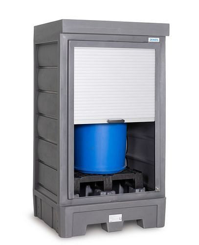 DENIOS PolySafe Gefahrstoffdepot D1, mit Rollladen, für 1 Fass à 200 Liter, 271832