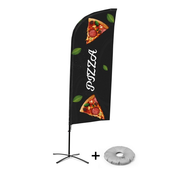 Showdown Displays Beachflag Alu Wind Komplett-Set Pizza Kreuzständer, BFAW310-CB30-WB-I136