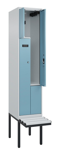 C+P Z-Spind Evolo PLUS, Bank, 2 Fächer, 2120x400x815mm, 7035/0010, Zylinderschloss, Material Sitzfläche Kunststoff, 0490437-122 S10090