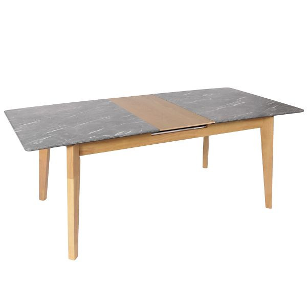 Mendler Esszimmertisch HWC-M57, Esstisch, Massiv-Holz Laminat Melamin 160-200x90cm, ausziehbar Marmor/Stein-Optik, helle Beine, 104669
