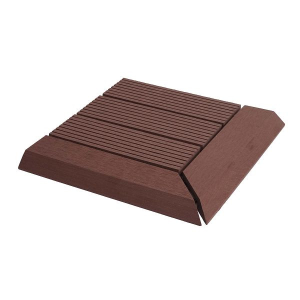 Mendler WPC Eck-Bodenfliese Rhone + Abschluss, Holzoptik Terrasse, 30x30cm Premium, Ecke rechts, coffee linear, 77614