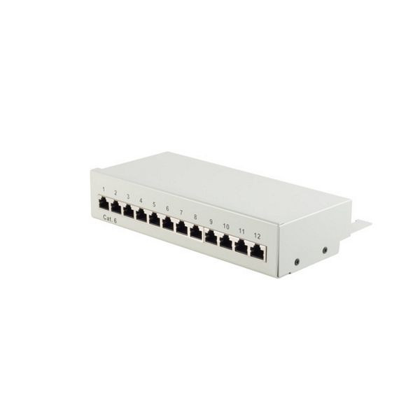 S-Conn Mini Patchpanel/ Patchfeld cat6 Desktop Gehäuse 12-Port lichtgrau, 75073