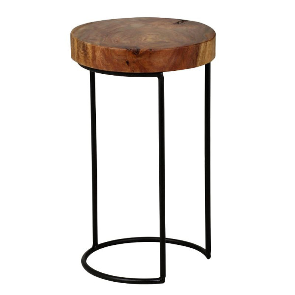 Wohnling Beistelltisch AKOLA Massivholz Sheesham, Metallbeine, Landhaus-Stil, Baumstamm-Form, Echt-Holz Natur, Höhe 45 cm, WL1.554