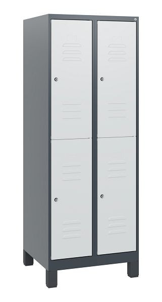 C+P Doppelstöckiger Spind Classic PLUS, Füße, 2 Abteile, 1630x600x500mm, 7016/7035, Zylinderschlösser, 0803105-20 S10043
