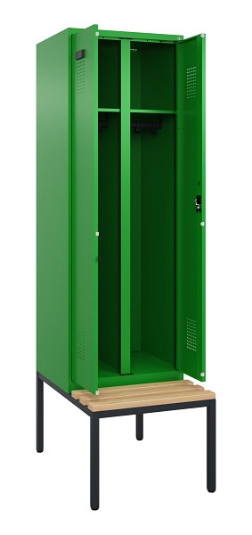 C+P Schwarz-Weiß-Spind Evolo PLUS, Bank, 2 Abteile, 2120x600x815mm, 6037/6037, Zylinderschloss, Sitzfläche Buche-Hartholz, Sitzbank, 0490527-20 S10053