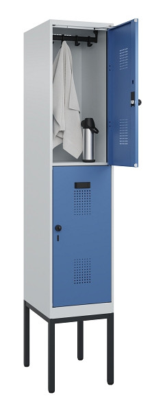 C+P Doppelstock-Spind Evolo PLUS, Gestell, 2 Fächer, 2120x400x500mm, 7035/5023, Drehriegel, 0493307-12 S10008