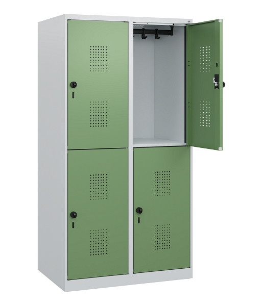 C+P Doppelstöckiger Spind Evolo PLUS, 4 Fächer, 1530x800x500mm, 7035/6011, Drehriegel, 0493005-22 S10010