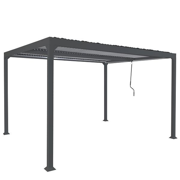 Mendler Alu Pergola HWC-L41, Lamellen-Pavillon Terrassenüberdachung, stabiles 8cm-Metall-Gestell 3x3,7m, anthrazit, 98783+98784+98970