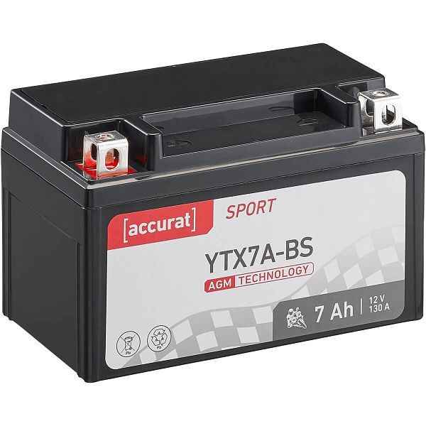 Accurat Sport AGM YTX7A-BS Motorradbatterie 7Ah 12V 130A, MBA-YTX7A
