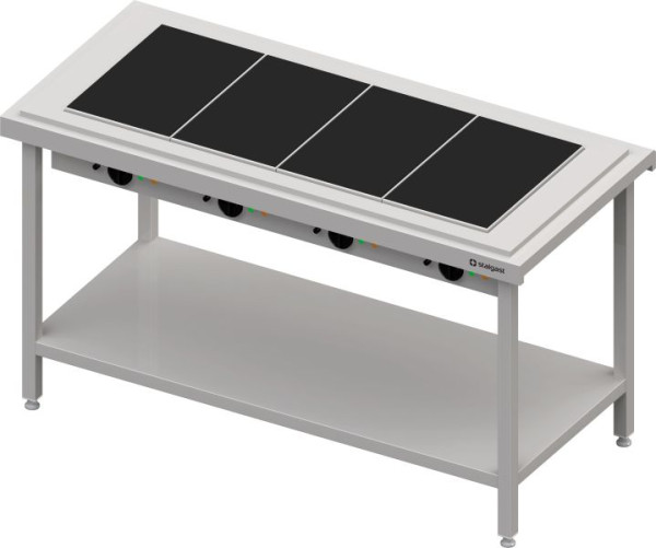 Stalgast Edelstahl Warmausgabe mit einer Glaskeramik-Wärmeplatte 4x GN1/1, 1570x750x880, Granitabdeckung "Standard G1", CF15208