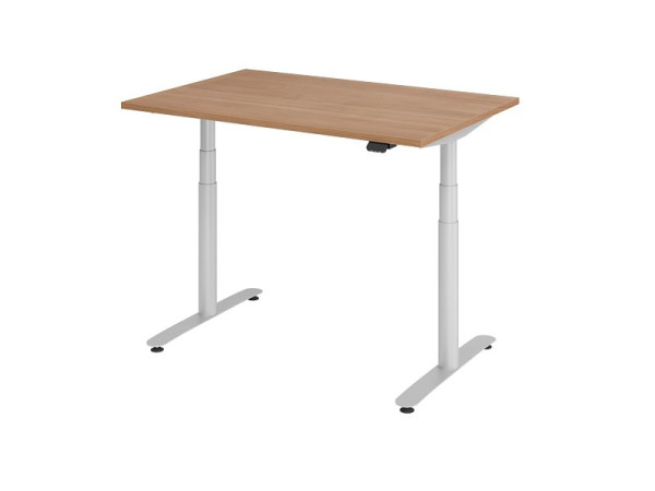 Hammerbacher Sitz-Steh-Schreibtisch elektrisch 120x80cm Nussbaum/Silber, VXDLR12/N/S