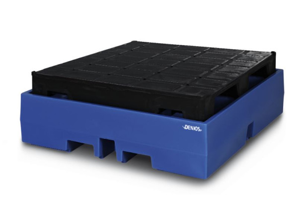 DENIOS Auffangwanne aus Polyethylen (PE) für 4 Fässer à 200 Liter, 405 Liter Auffangvolumen, mit Palette, 328310
