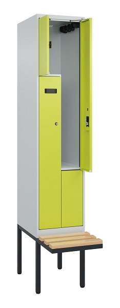 C+P Z-Spind Evolo PLUS, Bank, 2 Fächer, 2120x400x815mm, 7035/0024, Zylinderschloss, Sitzfläche Holz, 0490437-122 S10042
