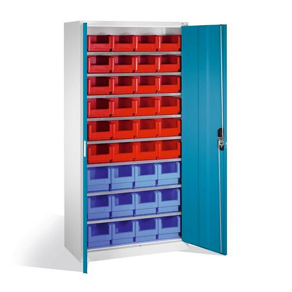 C+P Magazinschrank Serie 13, H1980xB1000xT420mm, Farbe: Lichtgrau / Lichtblau, Muldengriff, 133144-23 S10049