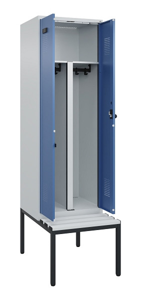 C+P PSA Doppel-Spind Evolo PLUS, Bank, 2 Abteile, 2120x600x815mm, 7035/5023, Drehriegel, Sitzfläche Kunststoff, Sitzbank, 0490527-20P S10062
