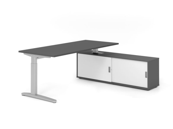 Hammerbacher Schreibtisch XB19, 180x80cm, Platte: Graphit, 25mm dick, C-Fuß Gestell Silber, höheneinstellbar, Ahorn, SB/G/S/G/W, VXBE19SB/G/S/G/W