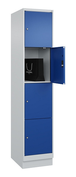 C+P Schließfachschrank Evolo PLUS, mit Sockel, 4 Fächer, 1950x400x500mm, 7035/50, Frontfarbe RAL 5010 Enzianblau, 049020-124 S10006