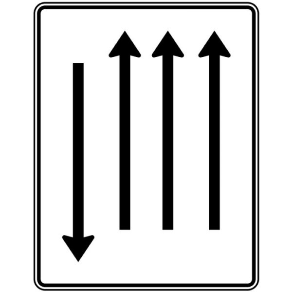Stein HGS Fahrstreifentafel mit Gegenverkehr, dreistreifig in Fahrtrichtung, einstreifig in Gegenrichtung Nr. 522-37, RA2/Alform, ohne Entfernungsangabe, 1600x1250mm, 522-37-122