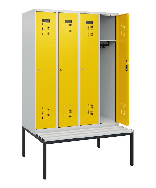 C+P Spind Evolo PLUS, 4 Abteile, 1950x1200x815mm, 7035/1023, Zylinderschloss, Material Sitzfläche Kunststoff, Sitzbank, 0490505-40 S10082