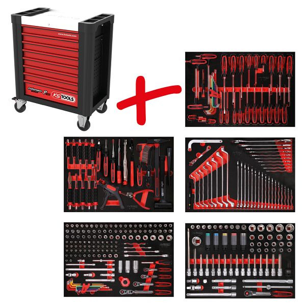 KS Tools PERFORMANCEplus Werkstattwagen-Satz P10, mit 299 Werkzeugen und 5 Schubladen, 810.5299
