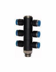 Riegler T-Mehrfachverteiler mit Innensechskant, 6-fach, drehbar, Außengewinde zylindrisch mit O-Ring (NBR), 109772