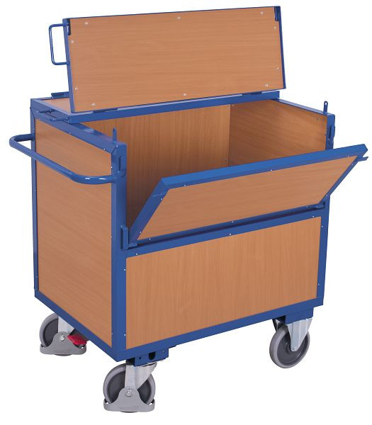 VARIOfit Holzkastenwagen mit Deckel fest verschweißt, Ladefläche: 970 x 670 mm, RAL 5010 enzianblau, sw-700.407