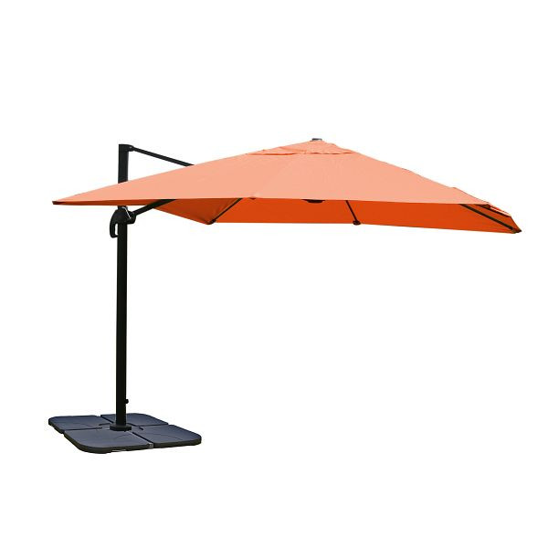 Mendler Gastronomie-Ampelschirm HWC-A96, Sonnenschirm 3x3m (Ø4,24m) Polyester Alu/Stahl 23kg, terracotta mit Ständer, drehbar, 122063+31831+122472